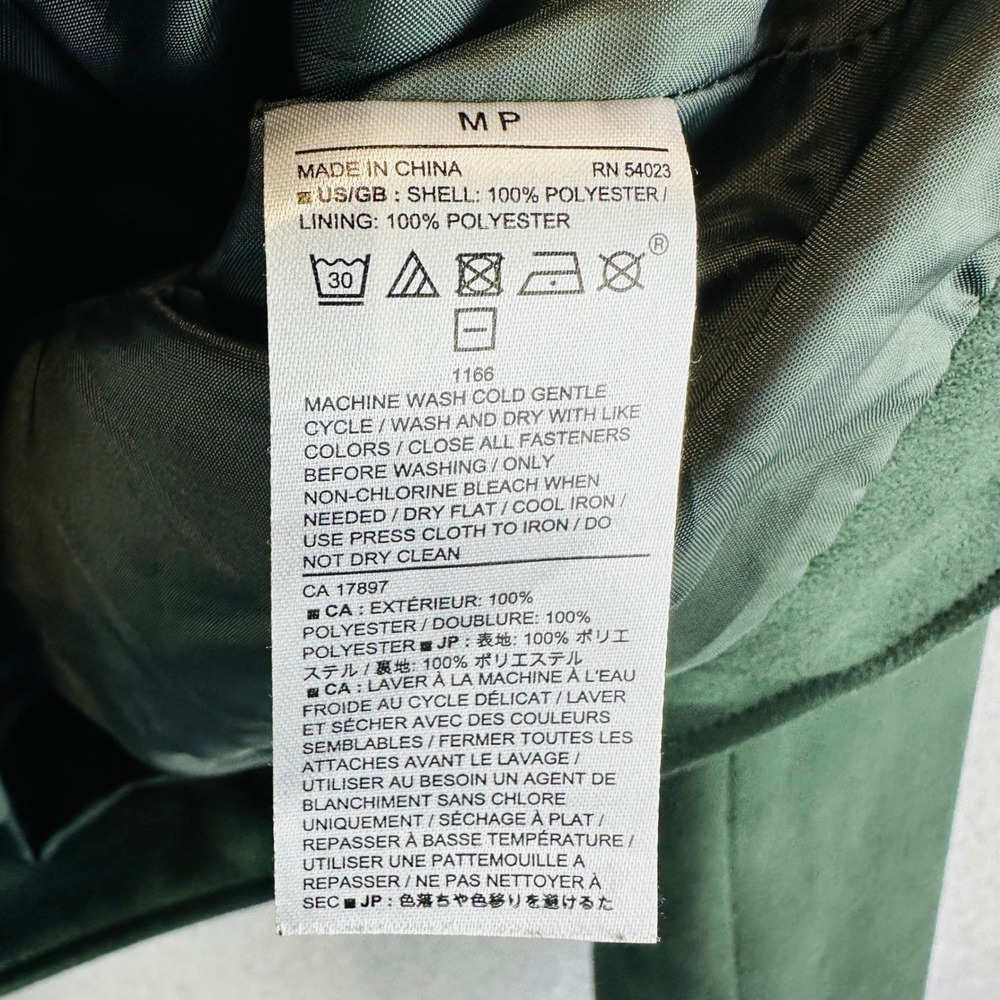 Banana Republic Womans Medium Petite Moto Jacket Green Vegan Suede - Picture 10 of 10